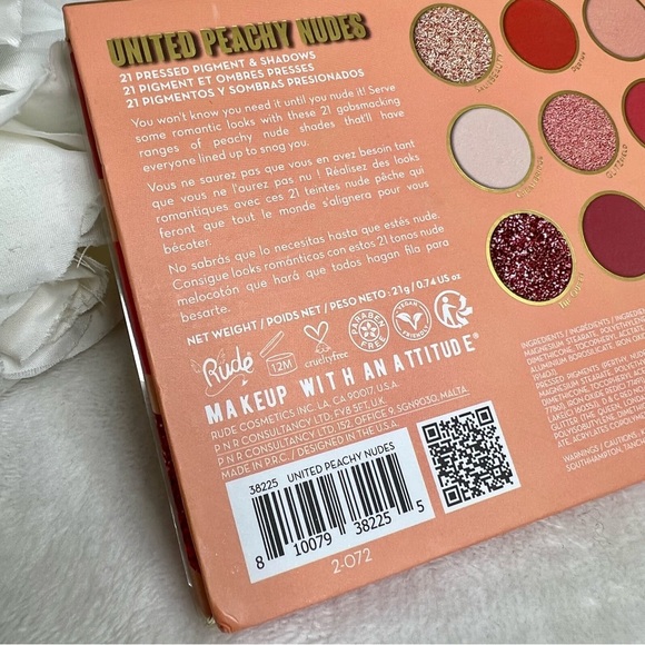 RUDE NEW Eyeshadow Palette United Peachy Nudes 21 Colors Vegan Friendly NWT - Picture 12 of 16